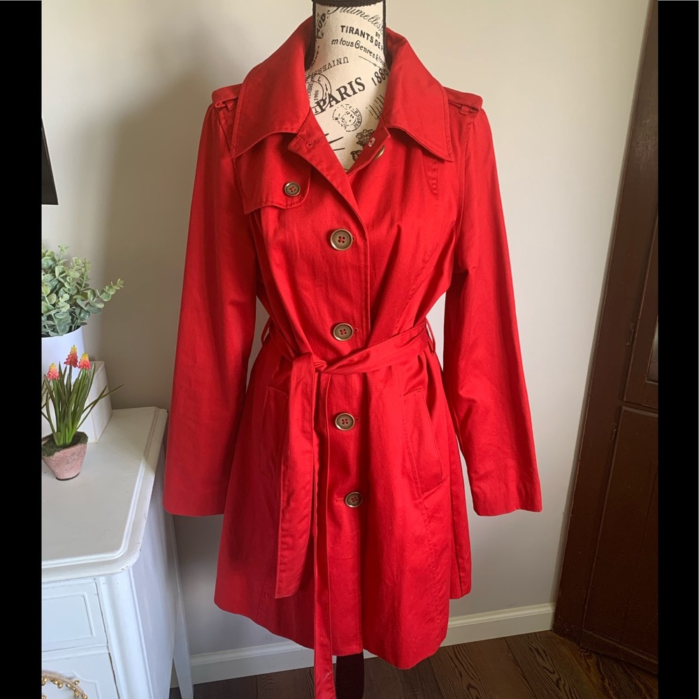 Merona red water repellent trench coat size large